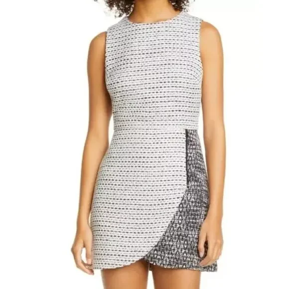 Alice + Olivia Sally Side Zip Tweed Mini Dress 8 Black White Business Casual NEW - Picture 13 of 13